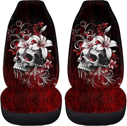 Gothic Skull Car Seat Cover Front Seat Cushion Covers, Washable and Breathable Car Accessories Universal Fits SUV, Sedan, Van, Truck Easy to Install, Black Red