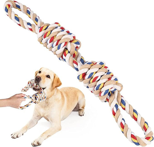 PawfectPals Indestructible Tough Twisted Dog Chew Rope Toy Teething and Tug of War for Large Dogs (Double Grip Loops and Knots)