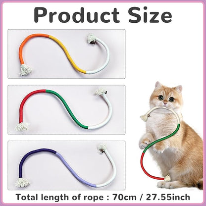 Andiker Cotton Rope Toys, 27.55Inches Color Blocking Cotton Rope Toys, Safe Cat Toys Teething Chew for Boredom and Stimulating (Red+Green+Beige)
