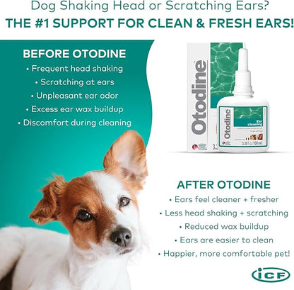 Otodine Dog Ear Cleaner Solution Drops for Itchy Ears, Infections, Head Shaking, Scratching, Wax, Debris & Odor - Tris-EDTA Flush - Gentle & Safe for Cats & Puppies - 100ml