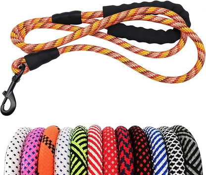 MayPaw Heavy Duty Rope Dog Leash, 3/4/5/6/7/8/10/12/15 FT Nylon Pet Leash, Soft Padded Handle Thick Lead Leashes for Large Medium Dogs (Colorful, 1/2" * 6')
