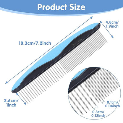 Metal Dog Comb, Stainless Steel Teeth Dematting Comb for Dogs Cats, Dog Grooming Combs, Pet Hair Combs for Removing Knots Mats Tangles Home Grooming Tool