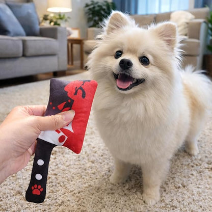 2-Pack Halloween Squeaky Dog Toy Set - Plush Knife and Cleaver Design, Interactive Sound Toys for Dogs, Perfect for Halloween Play and Chewing Fun