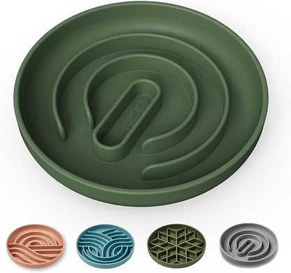 OHMO Slow Feeder Dog & Cat Bowl, Non-Slip with Suction Cup, Food-Grade Silicone, Anti-Choking & Anti-Bloat (Olive Green, M-Infinite, 7.3")