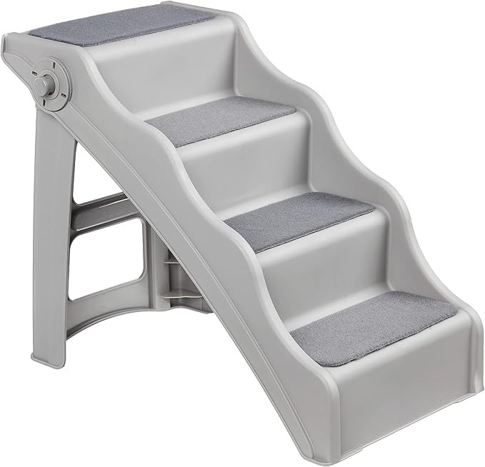 Amazon Basics Foldable Non-Slip Pet Stairs for Small Dogs and Cats, Senior Pets, Easy to Climb, 14.6" x 22.75" x 19.5", Grey