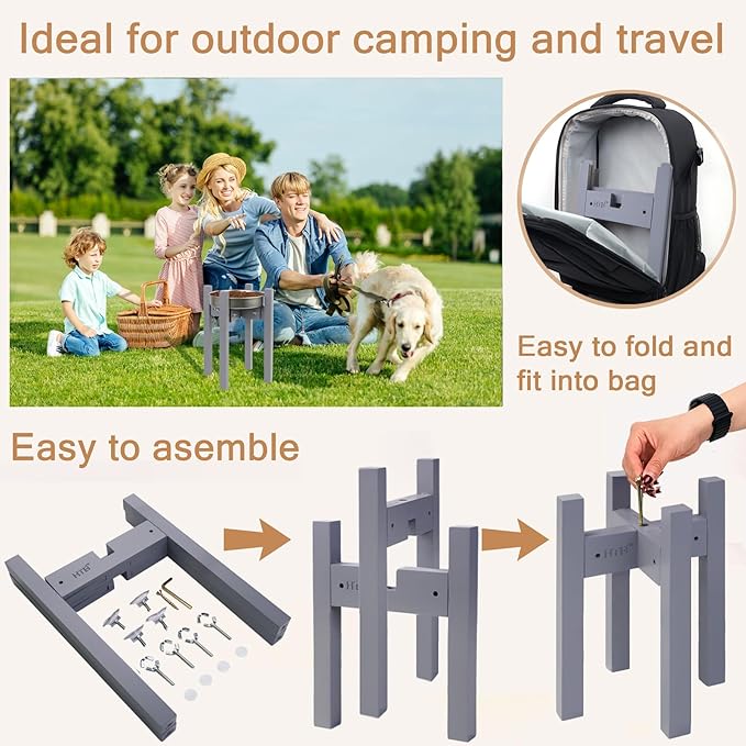HTB Elevated Dog Bowl Stand,Adjustable Dog Food Stand for 8”-11” Bowls,Single DogBowl Holder 14” Tall for Large Dogs Grey