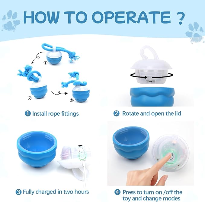 2026 New Interactive Dog Toys, Automatic Moving Dog Ball for Small/Medium/Large Dogs, Interactive Smart Rolling Dogs Toy Ball with Light Up to Keep Them Busy(Blue)