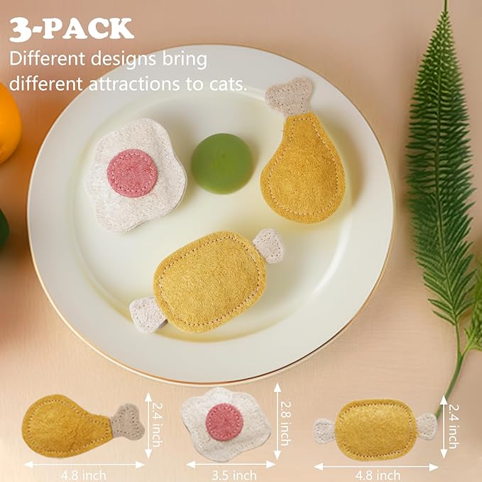 3-Pack Catnip Chew Toys, Natural Loofah Cat Scratch & Teething Toys for Bored Indoor Cats, Interactive Food Shape Treat Toy for Dental Health, Cat Toys with Catnip for Kitty Toys