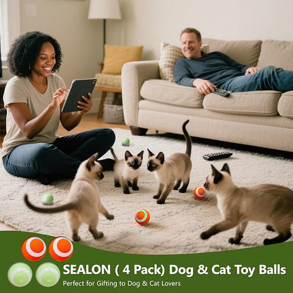 SEALON Electric Interactive Dog & Cat Toy Ball(4 Pack) Indoor Cat Play Ball, Suitable for Cats Over 6 Months for Exercise, Weight Loss, and Fun