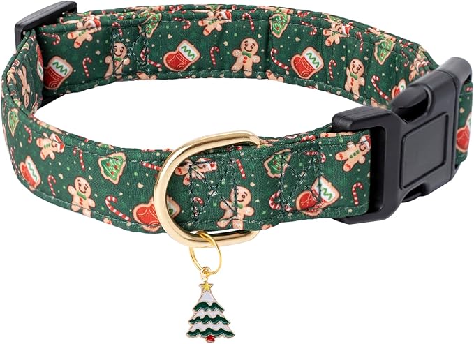 Faygarsle Green Dog Collar Christmas Design Gingerbread Man Pattern for Small Medium Large Dogs Collar Cute Stylish Girl Boy Christmas Dog Collar XS