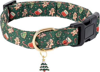 Faygarsle Green Dog Collar Christmas Design Gingerbread Man Pattern for Small Medium Large Dogs Collar Cute Stylish Girl Boy Christmas Dog Collar M