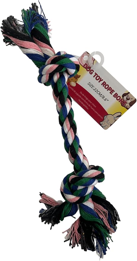 10 Pack 8.6 in Knotted Dog Rope Toy, Durable Cotton Rope Bone for Chewing and Play, Assorted Colors, Fun, Engaging for Dogs, Great for Tugging, Fetching, Promoting Dental Health, Green