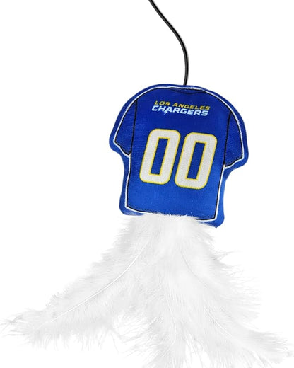 NFL Los Angeles Chargers Team Jersey Wand with CAT NIP, Cat Toy Jersey Shaped Plush Teaser Toy for Cats & Kittens - Interactive Pet Toy for Play & Exercise