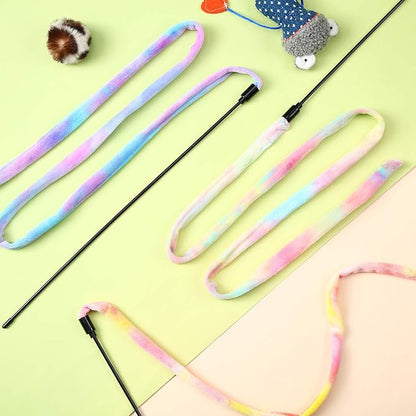 Sumind 3 Pieces Jungle Cat Wand Cat Teaser Charmer Interactive Fun Toys Wand Kitten Kitty Playing Toy, 3 Styles(Charming Color)