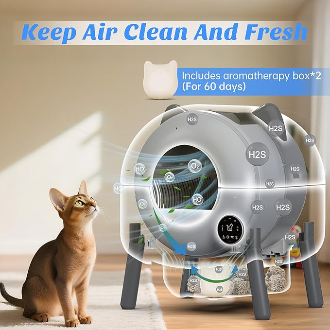 HIMIX Self-Cleaning Litter Box, Automatic Cat Litter Box Robot with APP Control and Safety Protection for Multiple Cats, 105L Extra Large Smart Litter Boxes with 3 Roll Trash Bags