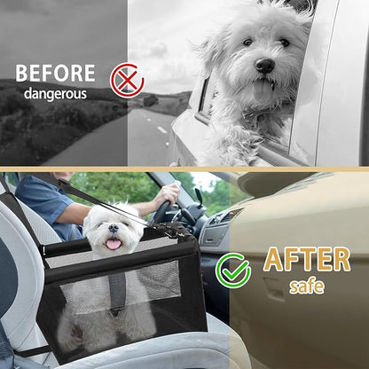 PetsHome Dog Car Seat Foldable Dog Car Booster Seat Waterproof Breathable Oxford Travel Bag for Small to Medium Dogs, Puppies, and Pets-Pure Black