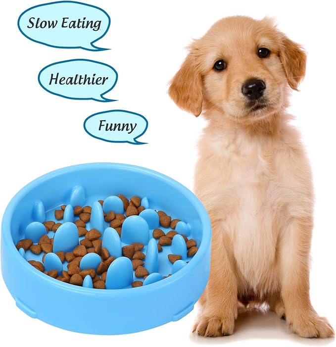 WenYing Slow Feeder Puzzle Dog Bowls, Interactive Bloat Stop Busy Bowl, Food Water Fun Feeding, Non-Slip Anti Choke Healthy Diet Bowls (Blue 3)