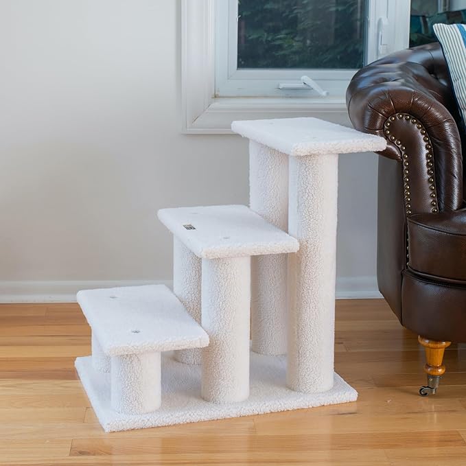 Armarkat Real Wood Pet Steps, 3-steps, B3001, Ivory,17"(W)x25"(D)x25"(H), each platform 9" Deep