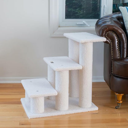 Armarkat Real Wood Pet Steps, 3-steps, B3001, Ivory,17"(W)x25"(D)x25"(H), each platform 9" Deep