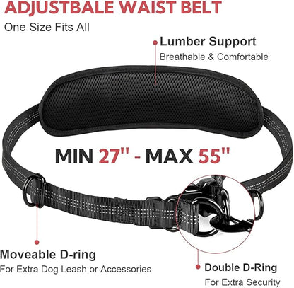 Hands Free Dog Leash, Waist Leash for Dog Walking, Hiking and Running,Adjustable Belt with Double Handle for Large Dogs and Medium Dogs, Dog Walking Accessories,Tangle Free,No Pull