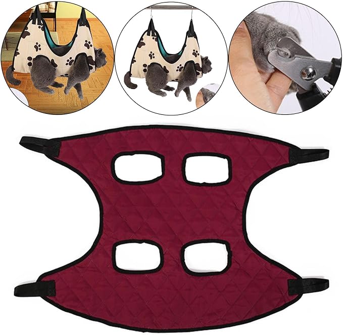 Portable Dog Grooming Hammock Restraint Bag Harness Multi Functional Hammock Helper for Puppy Nail Trimming Cat Pet Supplies Cleaning, Red M