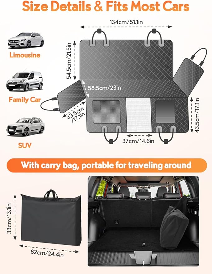 Turosur Car Back Seat Extender for Dogs Waterproof Pet Hammock for SUV Hard Bottom Car Travel Pet Bed Holds 440 lbs