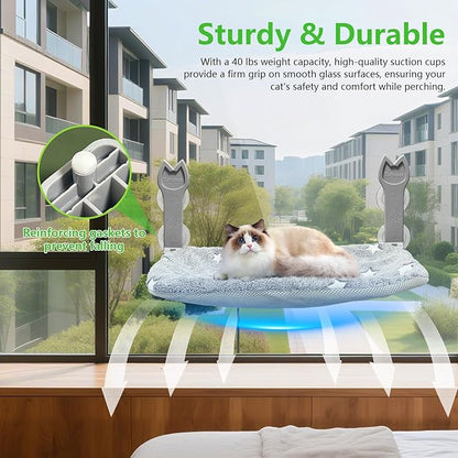 2 Pack Cat Window Perch,Cat Window Hammock Cordless Foldable Window Bed with 4 Large Strong Suction Cup,Reversible Cushion Cover,Metal Frame Easy to Adjust Window Seat Holds up to 40lbs(Star White