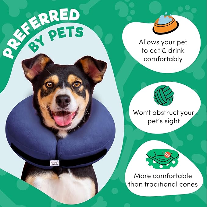 BENCMATE Inflatable Dog Cone Collar Alternative, Soft Dog Cone for Small Medium Large Dogs and Cats, Neck Recovery ECollar Donut Collar After Surgery (XLarge, Navy Blue)
