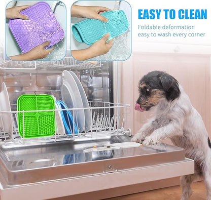 Lick Mat for Dogs, Premium Lick Pad with Suction Cups for Dog Anxiety Relief, Slow Feeder Dog Bowls, Bathing, Grooming and Training (Cyan, Purple, Green, 3pack)