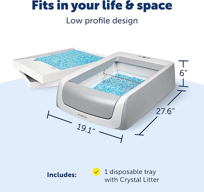 PetSafe ScoopFree Crystal Pro Legacy Self-Cleaning Automatic Litter Box - Uncovered Motion-Sensing Cat Box with Integrated Health Counter - Includes 1 Disposable Crystal Litter Tray
