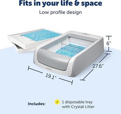 PetSafe ScoopFree Crystal Pro Legacy Self-Cleaning Automatic Litter Box - Uncovered Motion-Sensing Cat Box with Integrated Health Counter - Includes 1 Disposable Crystal Litter Tray