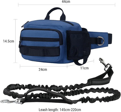 Hands Free Dog Leash with Waist Bag, Retractable Bungee Leash Portable with Dual Handles + Multifunctional Zipper Pouch for Dog Training Walking Running Cycling
