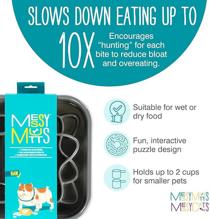 Messy Mutts and Cats Interactive Square Slow Feeder | Cool Grey (2 Cup) | 8” x 8” Square Puzzle Slow Feeder for Dogs/Cats | Enrichment Food Dish for Slow Eating, Bloating
