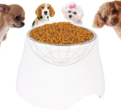 Elevated Spaniel Dog Bowl, Melamine Raised Dog Food Bowl for Long-Eared Dogs, Raised Dog Bowls for Small & Medium Dogs, Stainless Steel Inner Bowl, Non-Slip Base (White, M (420 ML / 1.5 Cups))