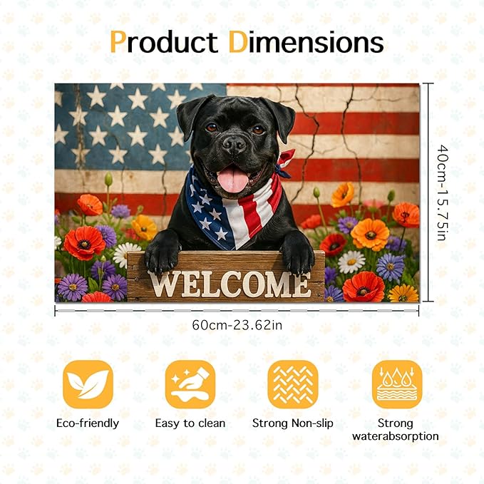 4th of July Flag Dog Pet Food Mat Independence Day Spill-Proof Pet Feeding Mat Welcome Dog Bowl Mats Pets Placemat Cat Food Mats for Home Decor 24" x 16"