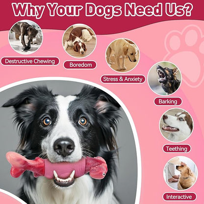 Dog Toys for Aggressive Chewers, Interactive Dog Chew Toy for Large Dogs, Indestructible Squeaky Toys to Keep Them Busy, Tough Toy for Medium/Large Breed Dogs Pink