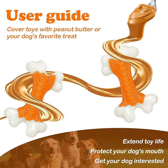 2-Pack Dog Toys for Aggressive Chewers, Indestructible 8" Tough Nylon Bone, Teething & Boredom Relief Chew for Large Dogs, Peanut Butter Flavor