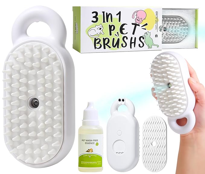 Cat Steam Brush, 3 in 1 Spray Comb for Pets, Rechargeable Pet Massage Deshedding Grooming Brush, Hair Removal Comb for Long-Haired/Short-Haired Cats