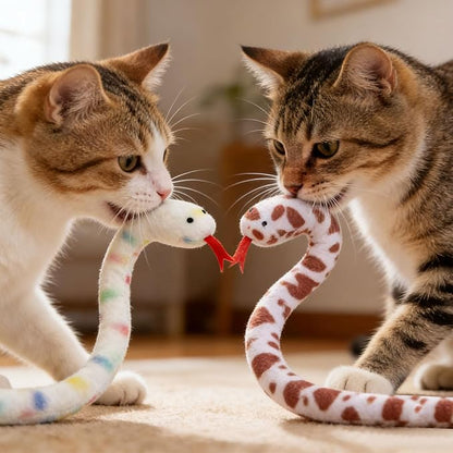 Andiker 2PCS Snake Cat Toys, 23.6 Inches Long Realistic Snake Shape Cat Plush Toys with Bite-Resistant Fabric Interactive Cats Toy for Indoor Cats to Bite Chew Keep Teeth Clean (Colourful & Brown)