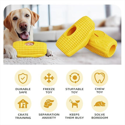 Interactive Dog Toys for Aggressive Chewers, Indestructible Dog Chew Corn Stick Enrichment Toy for Large Medium Dogs, Frozen Dog Treat Holder for Boredom to Keep Them Busy, Reduce Anxiety