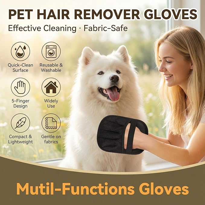Electrostatic Pet Hair Removal Gloves for Cats & Dogs–Upgraded Reusable Magic Brush Tool for Quick Wiping on Couch,Carpet,Laundry,Car Seat & Pet Beds(3PC,Black)