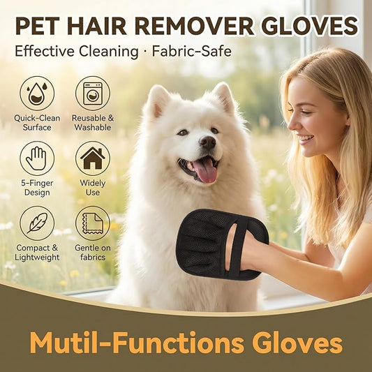 Electrostatic Pet Hair Removal Gloves for Cats & Dogs–Upgraded Reusable Magic Brush Tool for Quick Wiping on Couch,Carpet,Laundry,Car Seat & Pet Beds(2PC,Black)