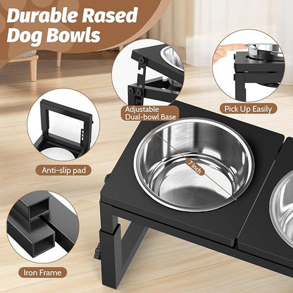 Dog Bowls Elevated, 4 Height(6.8" to 10") & Angle (0-20°) Adjustable Raised Dog Bowl Stand, Elevated Dogs Bowl Stand for Medium Sized Pet, Sturdy Metal Dogs Feeding Station with 2X 33oz (4cup) Dishes