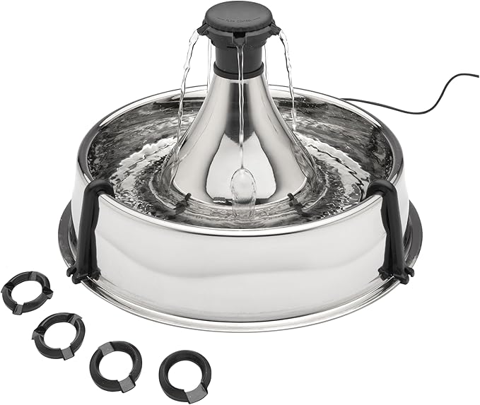 PetSafe Drinkwell Stainless Steel 360 Multiple Pet Fountain - Scratch and Rust Resistant Automatic Water Dispenser for Cats or Dogs - Adjustable Flow Control - 128 Ounce (3.8 Liter) - Filters Included