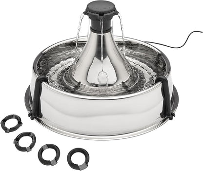 PetSafe Drinkwell Stainless Steel 360 Multiple Pet Fountain - Scratch and Rust Resistant Automatic Water Dispenser for Cats or Dogs - Adjustable Flow Control - 128 Ounce (3.8 Liter) - Filters Included