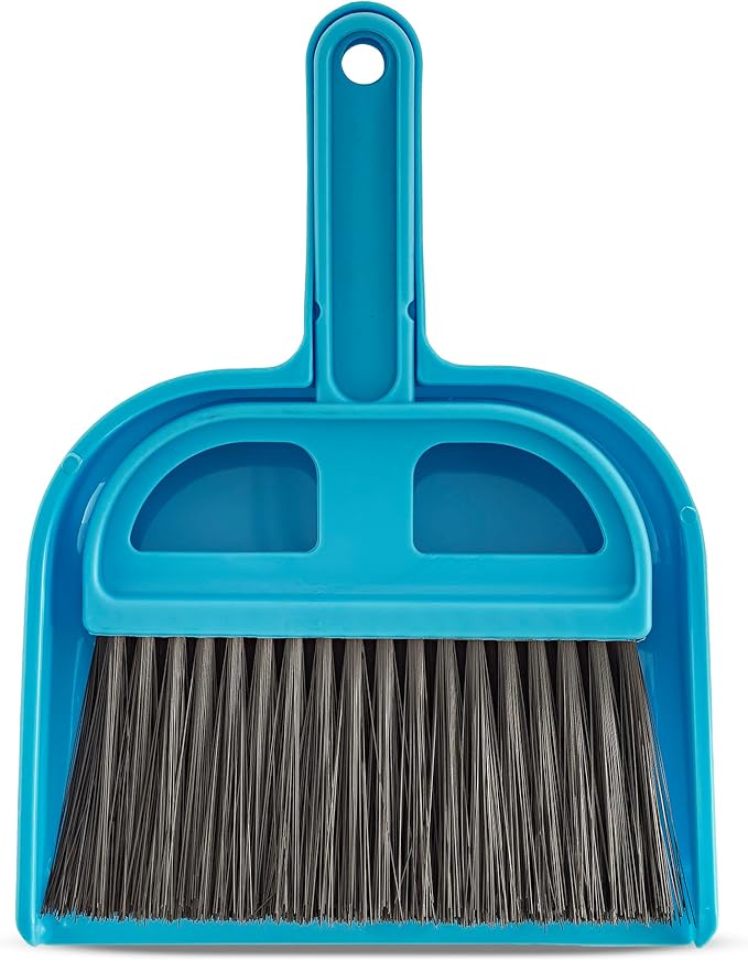 Fresh Step 4-in-1 Deluxe Litter Cleanup Kit - Cat Scoop, Broom, Dust Pan, and Hanging Caddy, Compatible with Standard Plastic Litter Pans and Disposable Litter Boxes, Blue