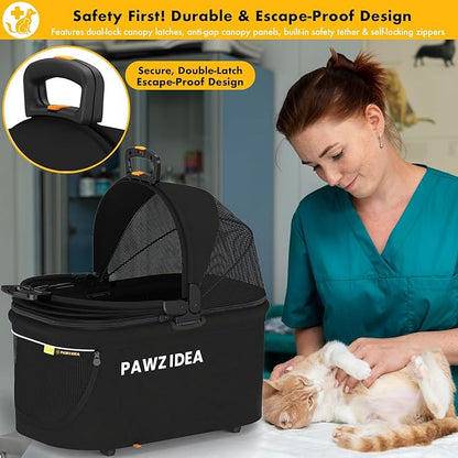 PAWZIDEA Portable Small Dog Crate for Car Travel up 33lbs, Enclosed Dog Car Seat Soft-Sided, Escape-Proof Reversible No-Zip Canopy, Foldable Pet Carrier Seatbelt for Small Medium Puppies & Cats Kennel