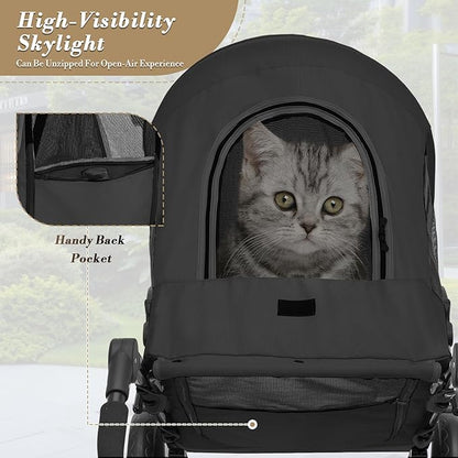 Athena Collection 3 Wheels Pet Stroller Fabric Dog Cart Dog Stroller for Large Dogs 55 Lbs Pet Stroller with Mesh Windows, Zipper Back Pocket, Safety Tether, Angle Adjustable Handlebar, Black
