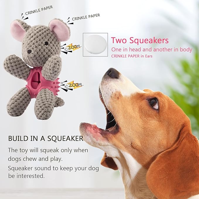 GOOLA Dog Squeaky Toys, Interactive Durable Plush Dog Toy with Squeaker and Crinkle Paper, Natural Rubber Chew Puzzle Dog Toys Leakage Food Toy for Puppy Small Middle Large Dogs, Soft Pet Toys