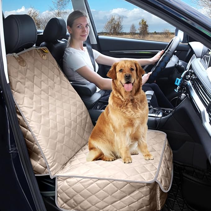 Bark Lover Deluxe Dog Seat Cover for Front Seat-More Durable Waterproof Front Seat Protector, High Heat Resistant and Nonslip Front Seat Cover for Dogs Kids, Universal Size (Beige MAT)